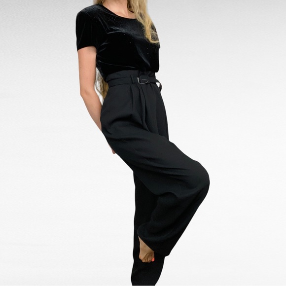 VINTAGE | 1980’s JR Nites by Caliendo Black Beaded Velvet Belted Retro Jumpsuit - Picture 4 of 12